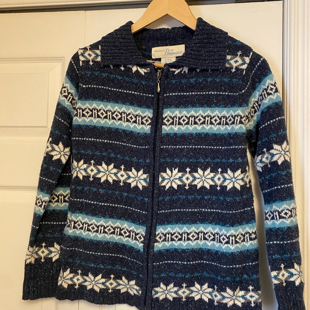 Vintage Christmas Snowflake Pattern Zip Sweater